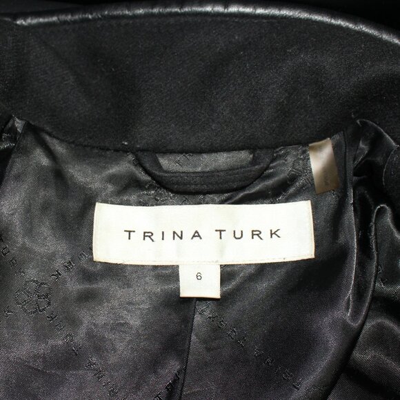 Trina Turk wool blend classic jacket with leather trim black zip size 6 - Picture 7 of 10